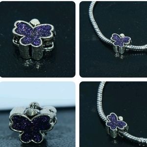 Purple Butterfly Charm Bead Spacer Fit European & Pendora Bracelet